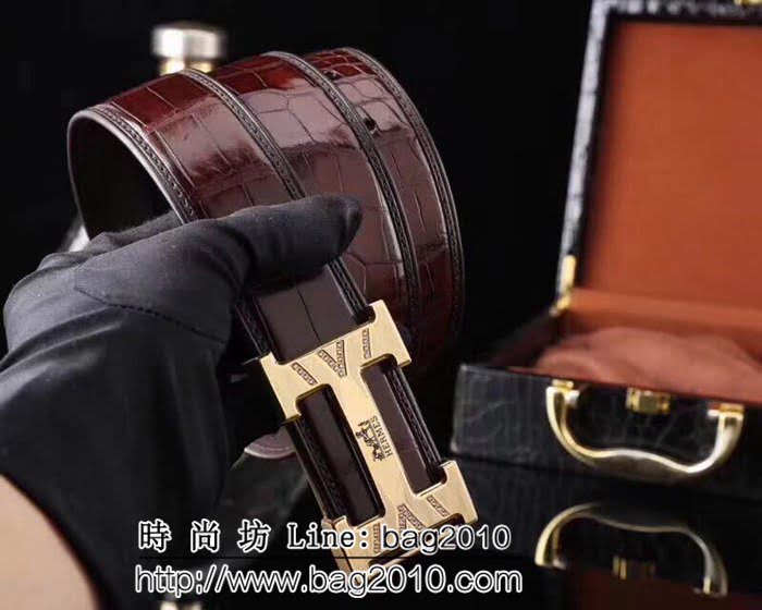 愛馬仕HERMES 泰國進口暹羅鱷魚 無拼接鱷魚皮皮帶高端男士皮帶 HHG1840